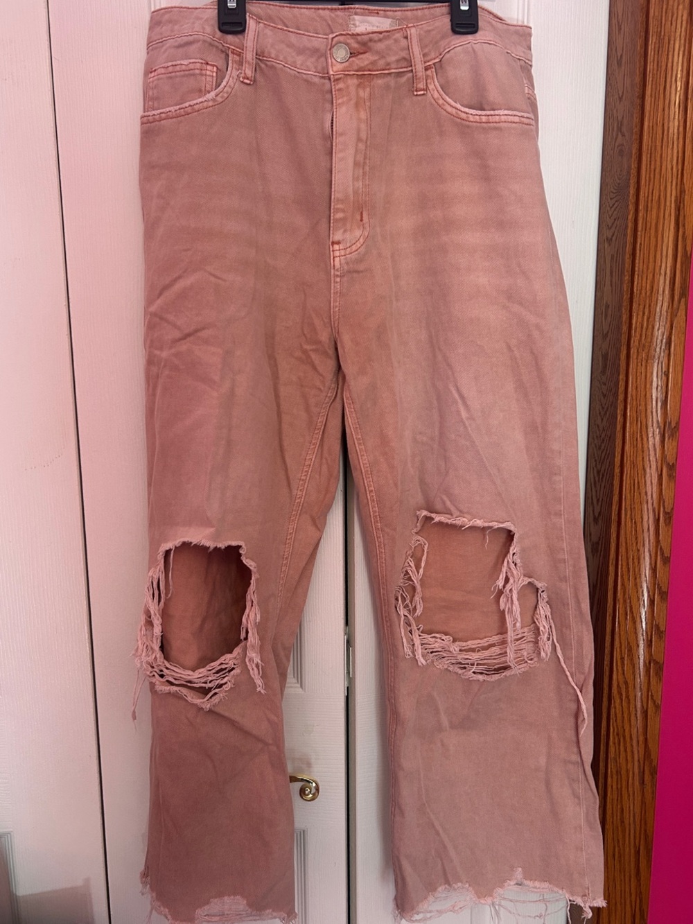 Altar'd State Dusty Rose Distressed Straight-Leg Jeans